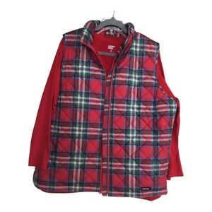 Lands' End Plus Vibrant Plaid Puffer Vest with l/s tee